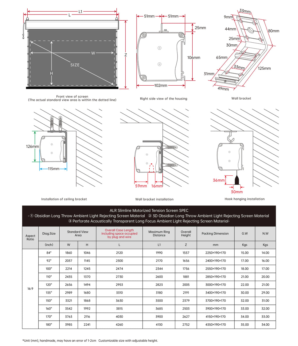 VIVIDSTORM ALR Slimline Motorized Tension Obsidian Long Throw ALR Projector screen