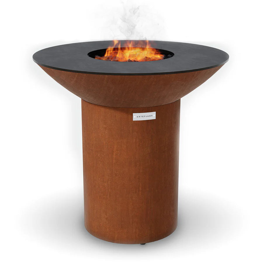 ARTEFLAME CLASSIC 40″ — ROUND BASE FLAT-TOP GRILL & FIRE BOWL (CORTEN STEEL)
