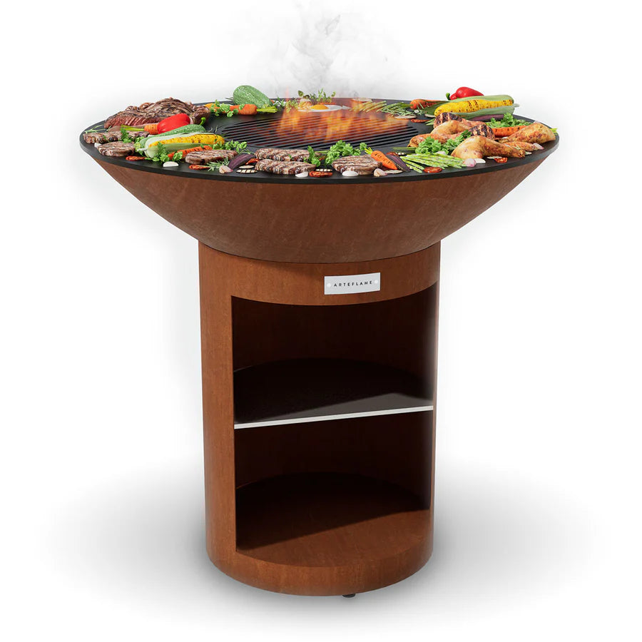 ARTEFLAME CLASSIC 40″ — STORAGE BASE FLAT-TOP GRILL & FIRE BOWL (CORTEN STEEL)