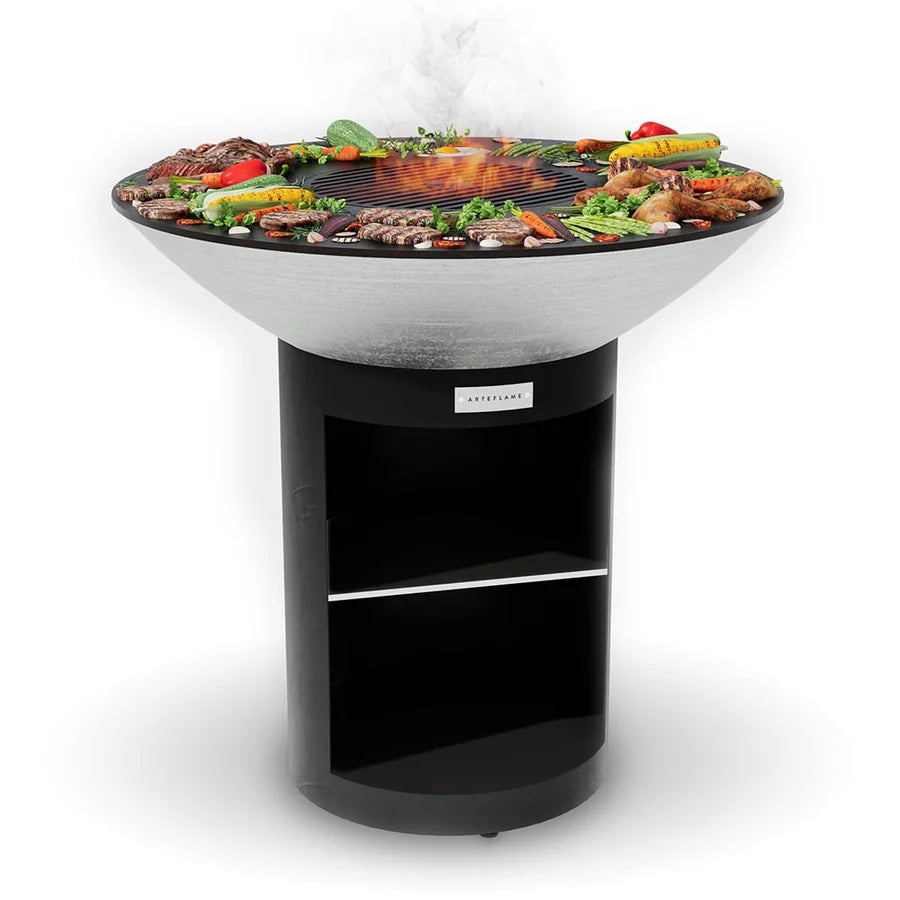 Arteflame 40″ Platinum Series — Stainless Fire Bowl Flat-Top Grill with Storage Base (Stainless / Black)