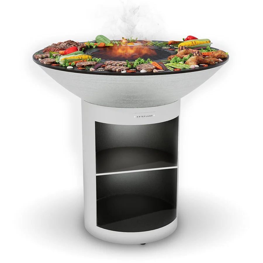 Arteflame 40″ Platinum Series — Stainless Fire Bowl Flat-Top Grill with Storage Base (Stainless / Stainless)
