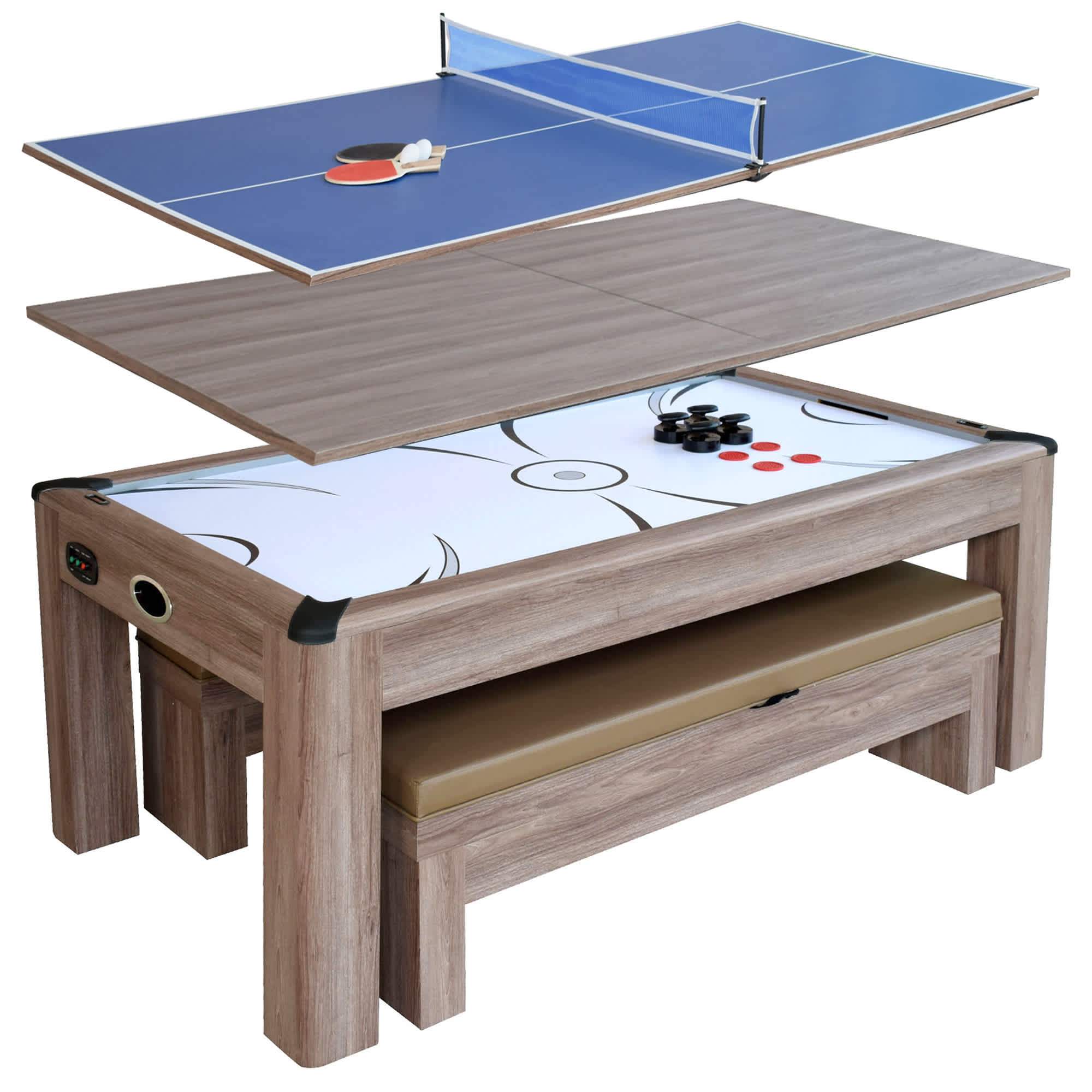 Hathaway Driftwood 7-ft Air Hockey Table Combo Set with Benches
