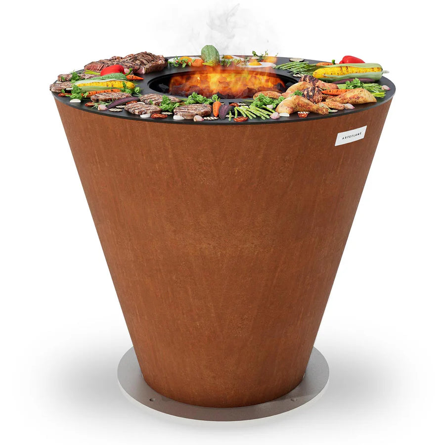 Arteflame Park Series — One-Piece CORTEN Steel Park Grill (30″ / 40″) with Half Griddle + Half Grill