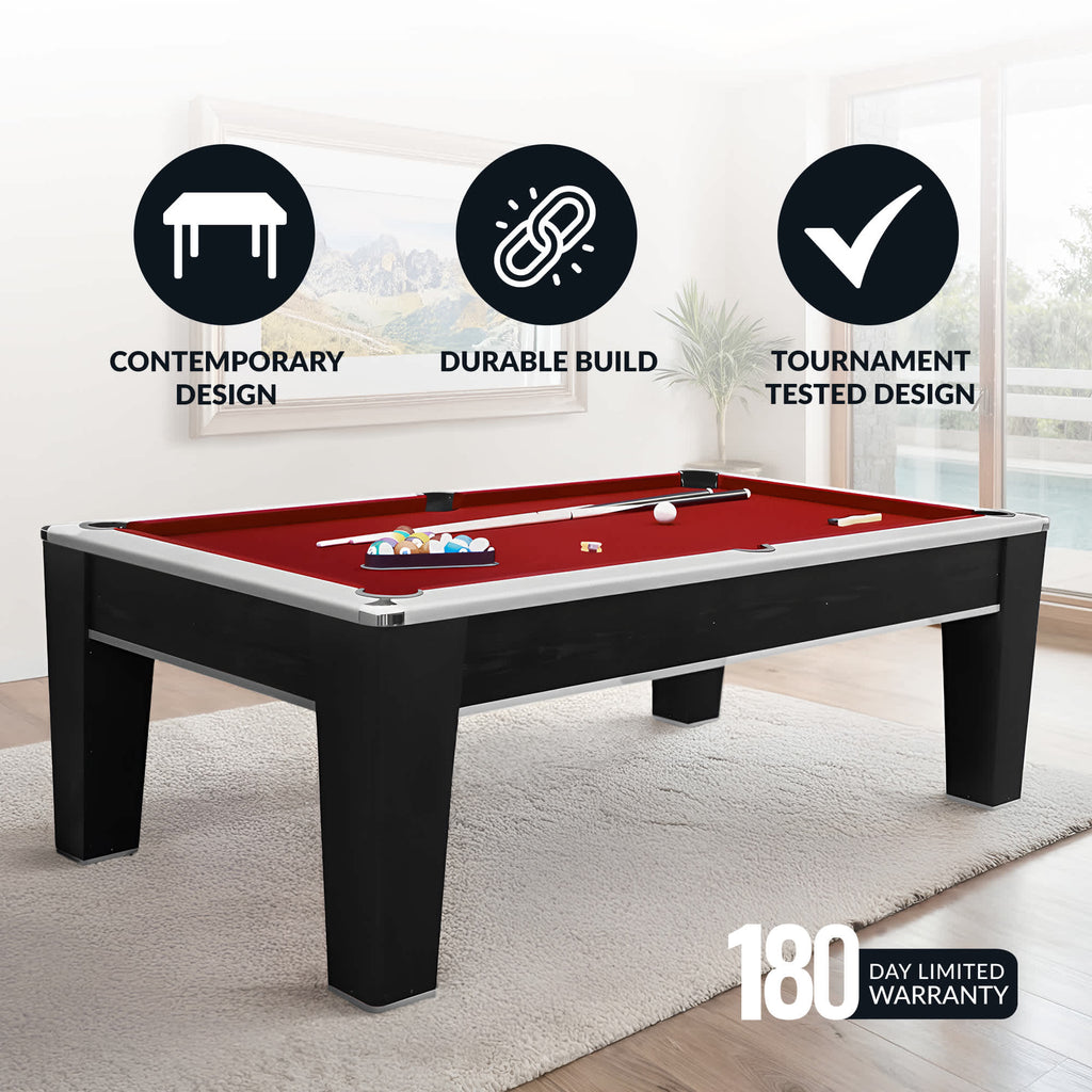 Hathaway Mirage 7.5-ft Pool Table - Black and Silver with Dark Red Felt