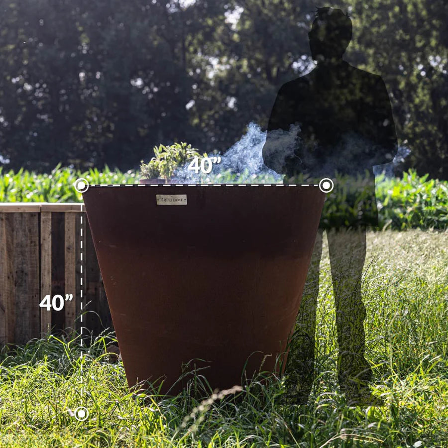ARTEFLAME ONE SERIES 40″ — XXL FLAT-TOP CHARCOAL GRILL & FIRE BOWL (SINGLE-PIECE CORTEN BODY)