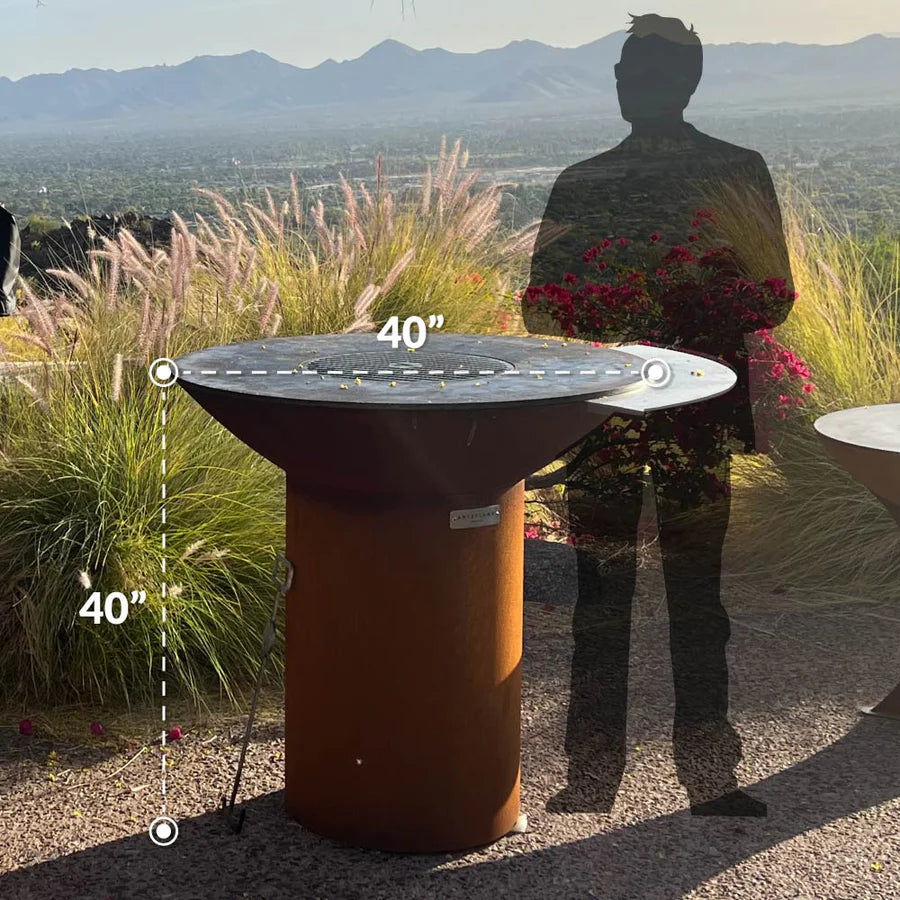 ARTEFLAME CLASSIC 40″ — ROUND BASE FLAT-TOP GRILL & FIRE BOWL (CORTEN STEEL)