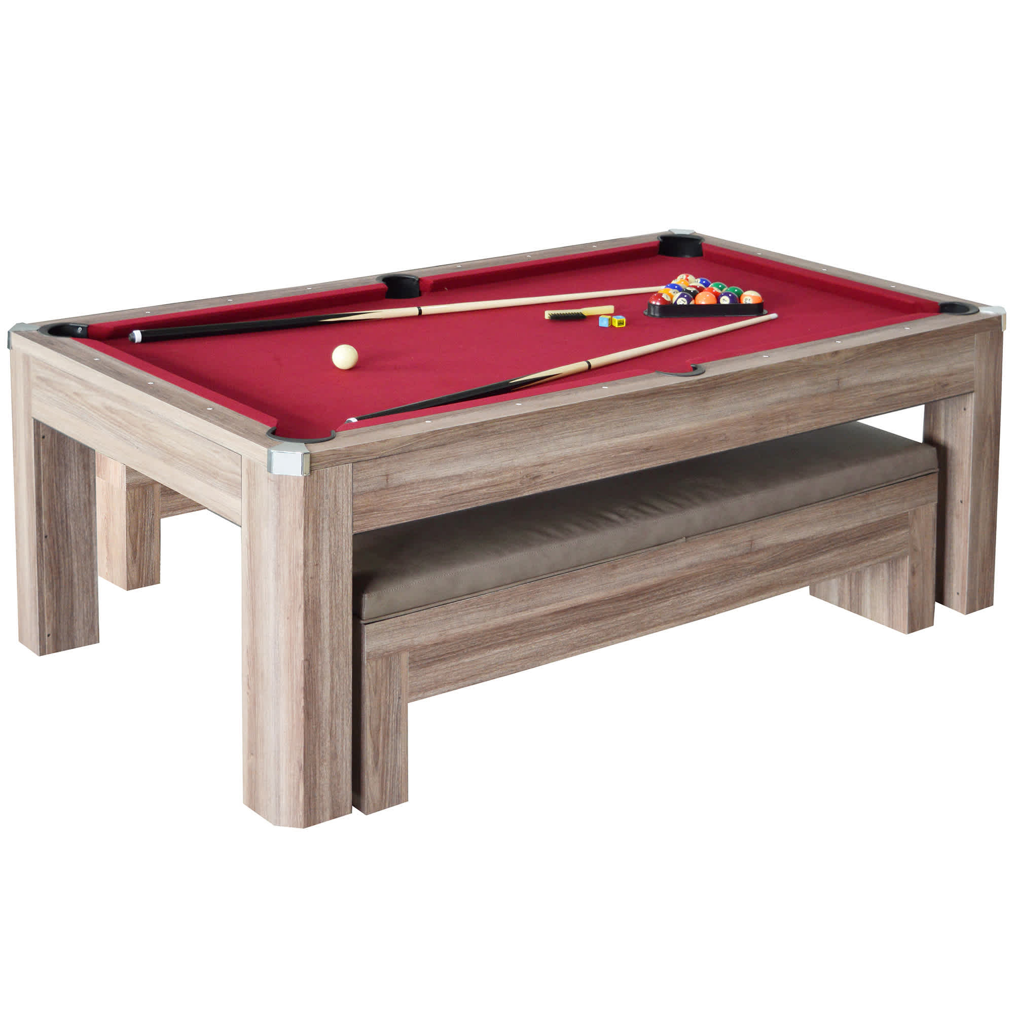 Hathaway Newport 7-ft Pool Table Combo Set with Benches - Light Oak with Red Felt
