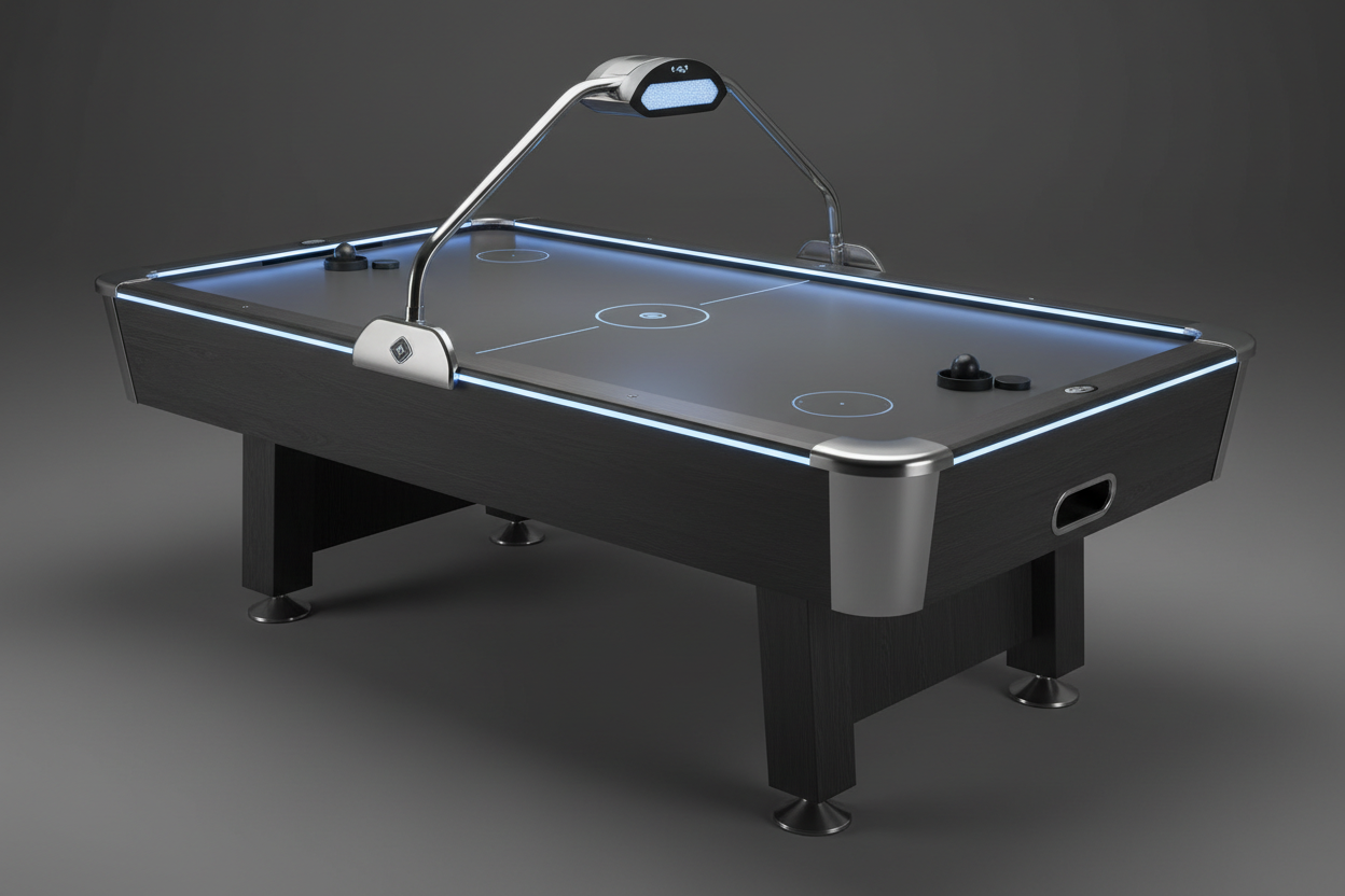 generate me a luxury, realistic looking air hockey table that is a dark grey color