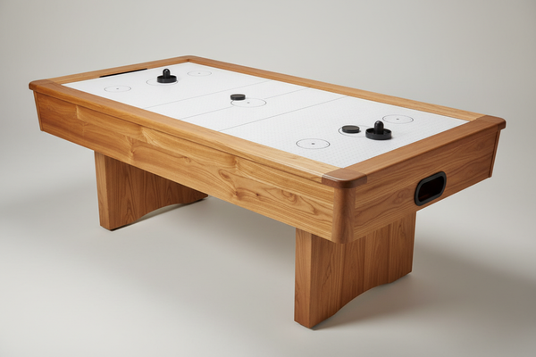 generate me a nice looking, realistic air hockey table thats a honey wood like color 