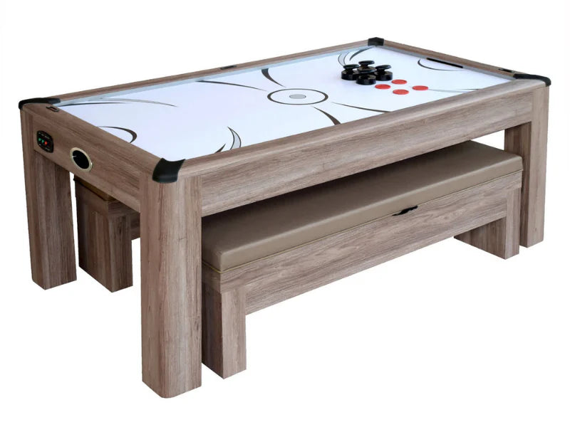 Hathaway Driftwood 7-ft Air Hockey Table Combo Set with Benches