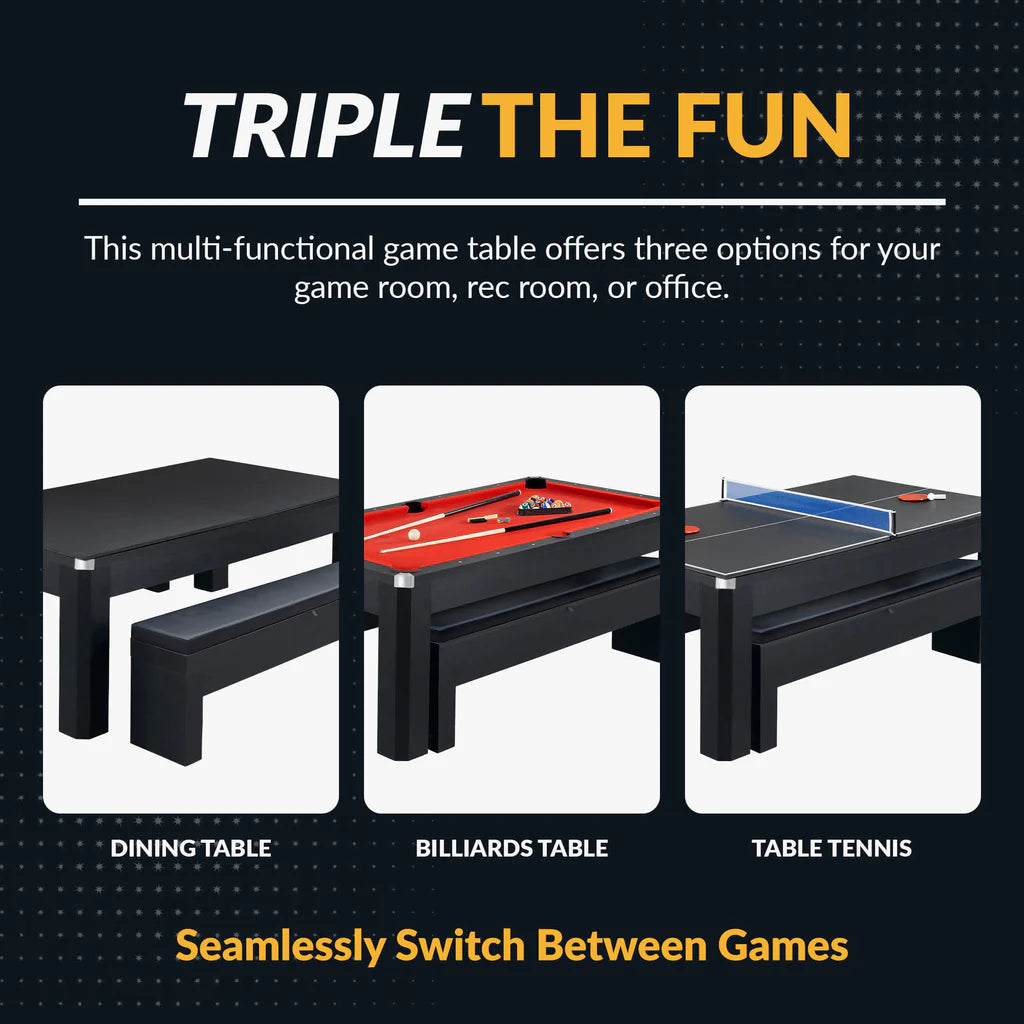 Hathaway Park Avenue 7-ft Pool Table Combo Set with Benches - Black with Red Felt