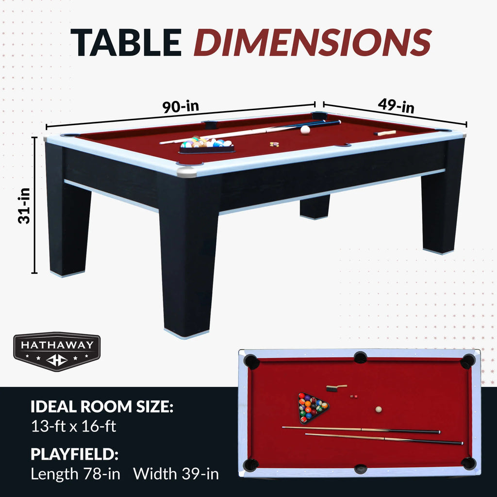 Hathaway Mirage 7.5-ft Pool Table - Black and Silver with Dark Red Felt