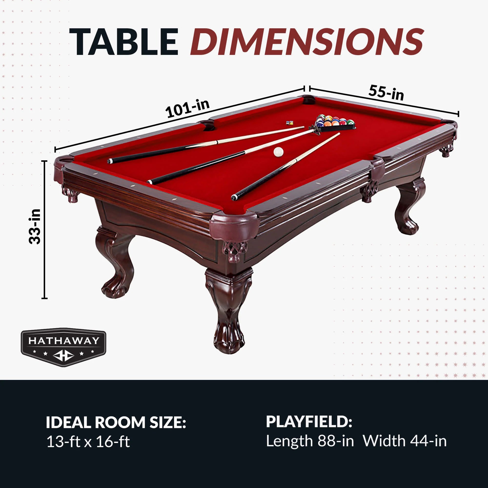 Hathaway Augusta Pool Table - Mahogany Finish with Red Felt