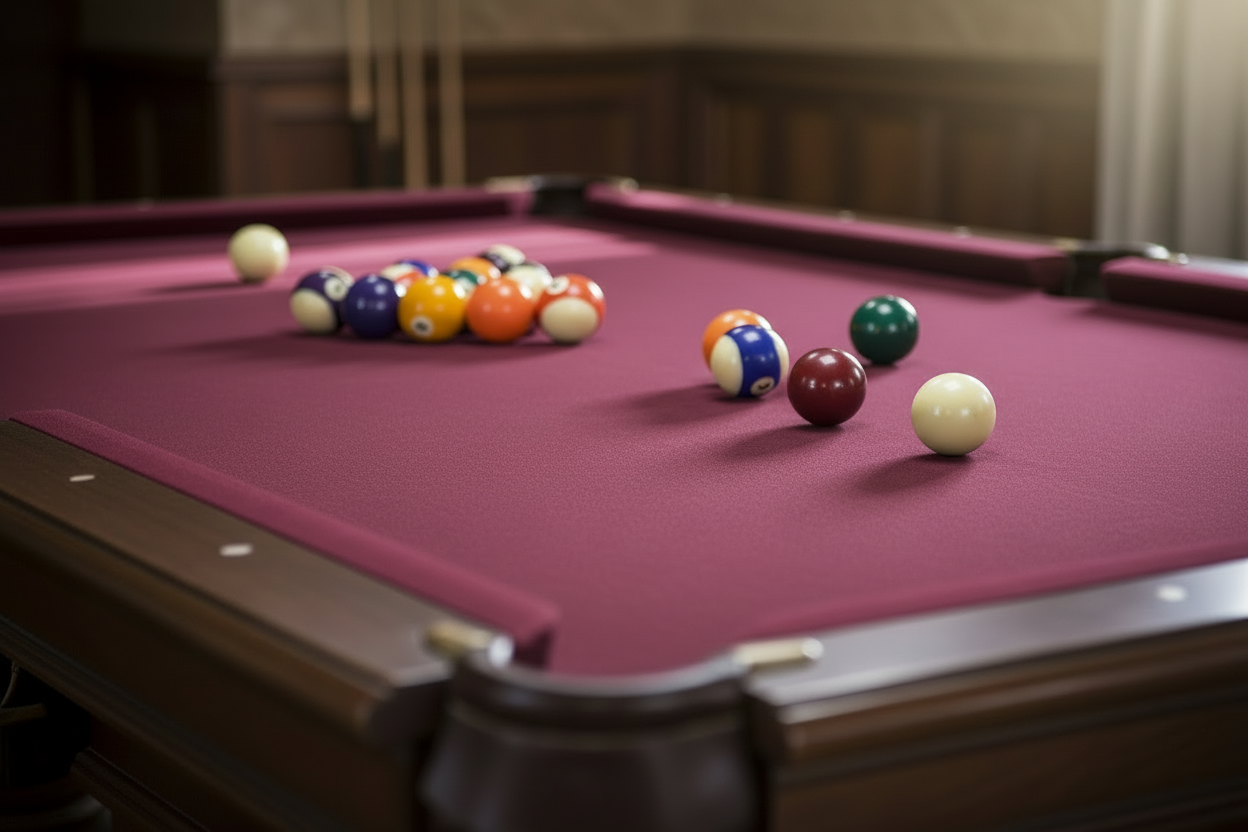 make teh pool table more luxury and realistic looking as well as make the background lighter, maybe have the cloth be maroon color