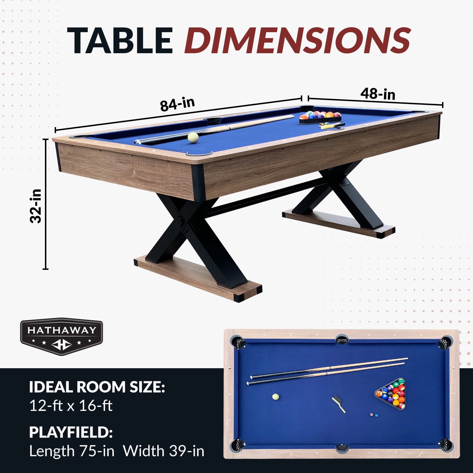 Hathaway Excalibur 7-ft Pool Table - Driftwood Finish with Blue Felt