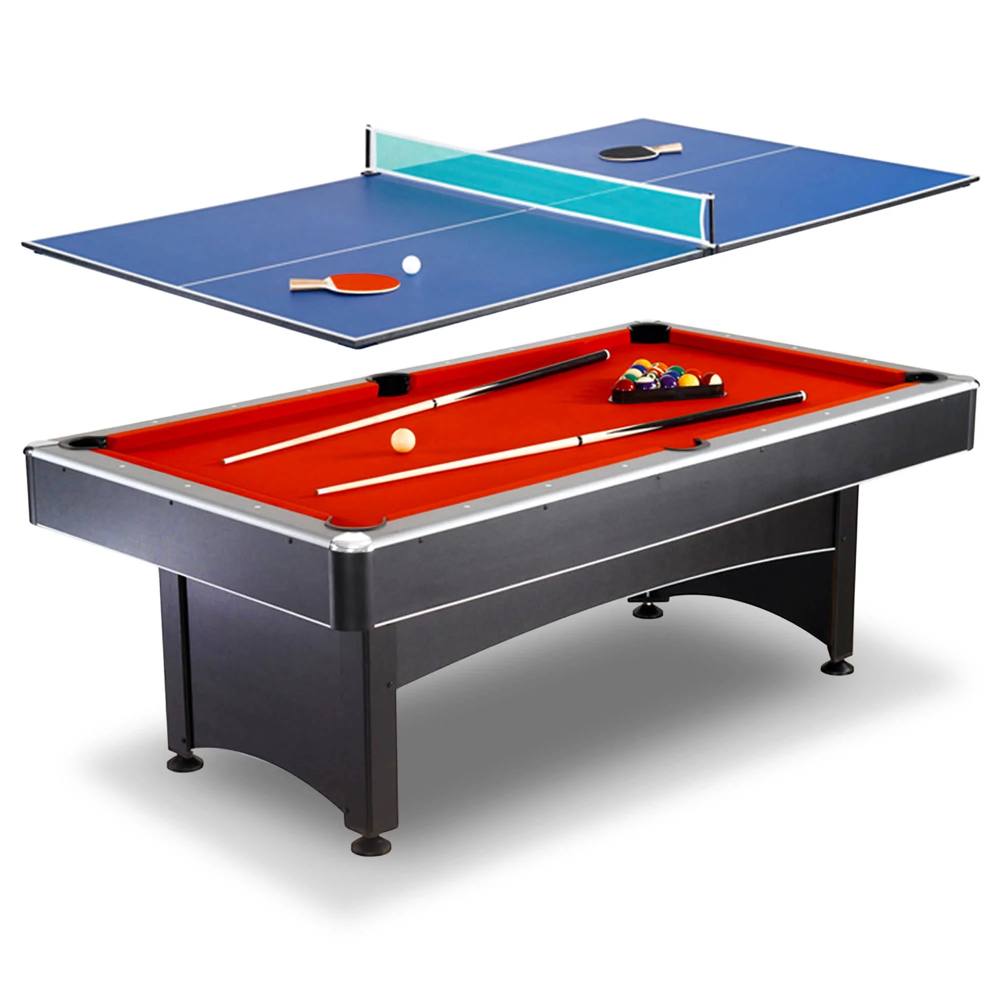 Hathaway Maverick 7-ft Pool Table with Table Tennis Top - Black with Red Felt