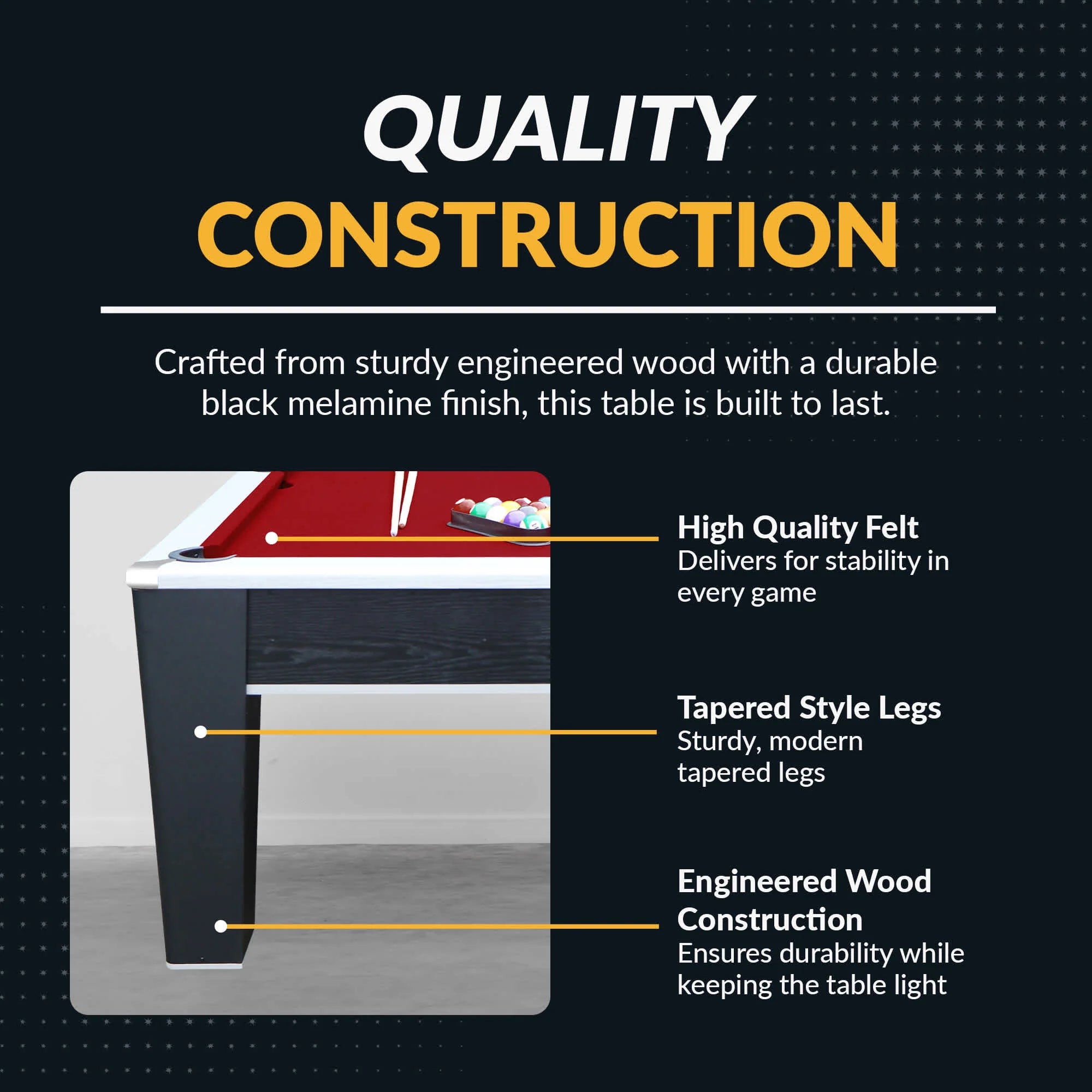 Hathaway Mirage 7.5-ft Pool Table - Black and Silver with Dark Red Felt