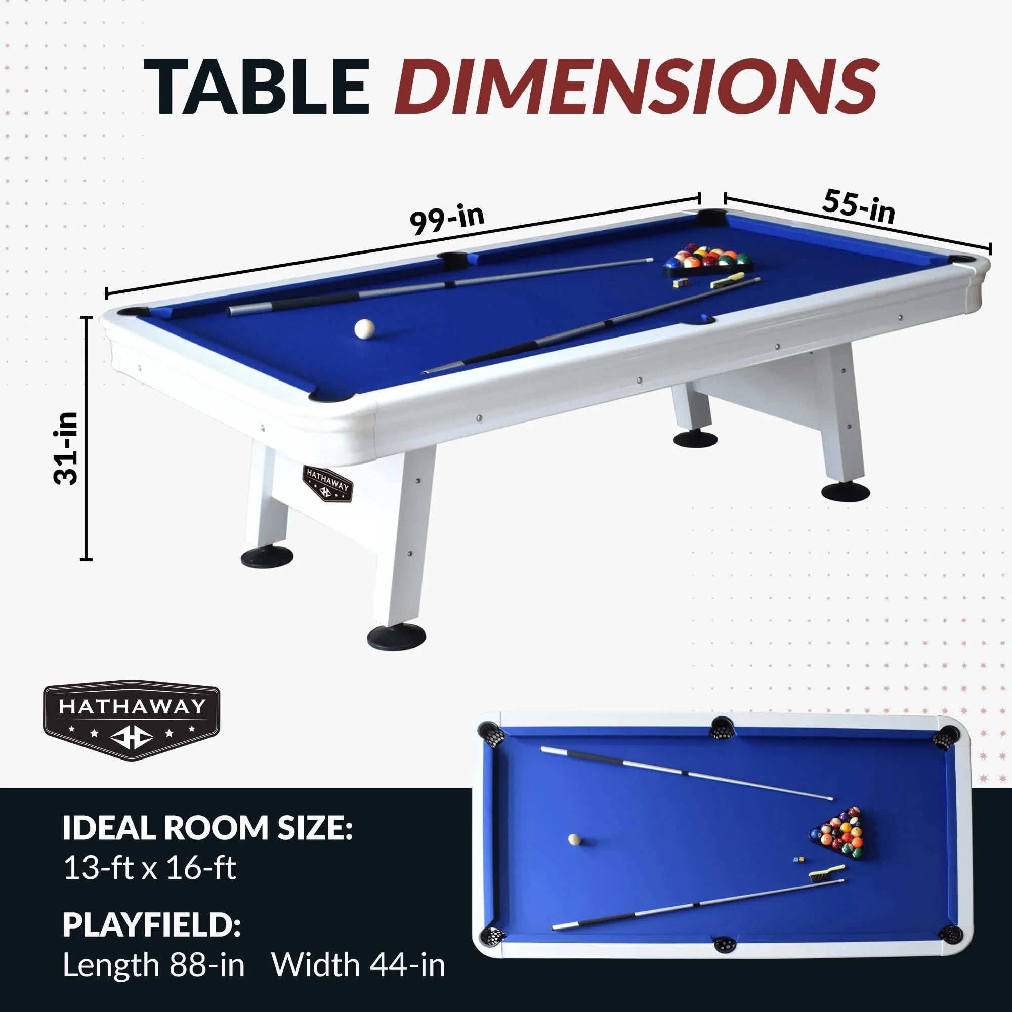 Hathaway Alpine 8-ft Outdoor Pool Table - White with Blue Felt