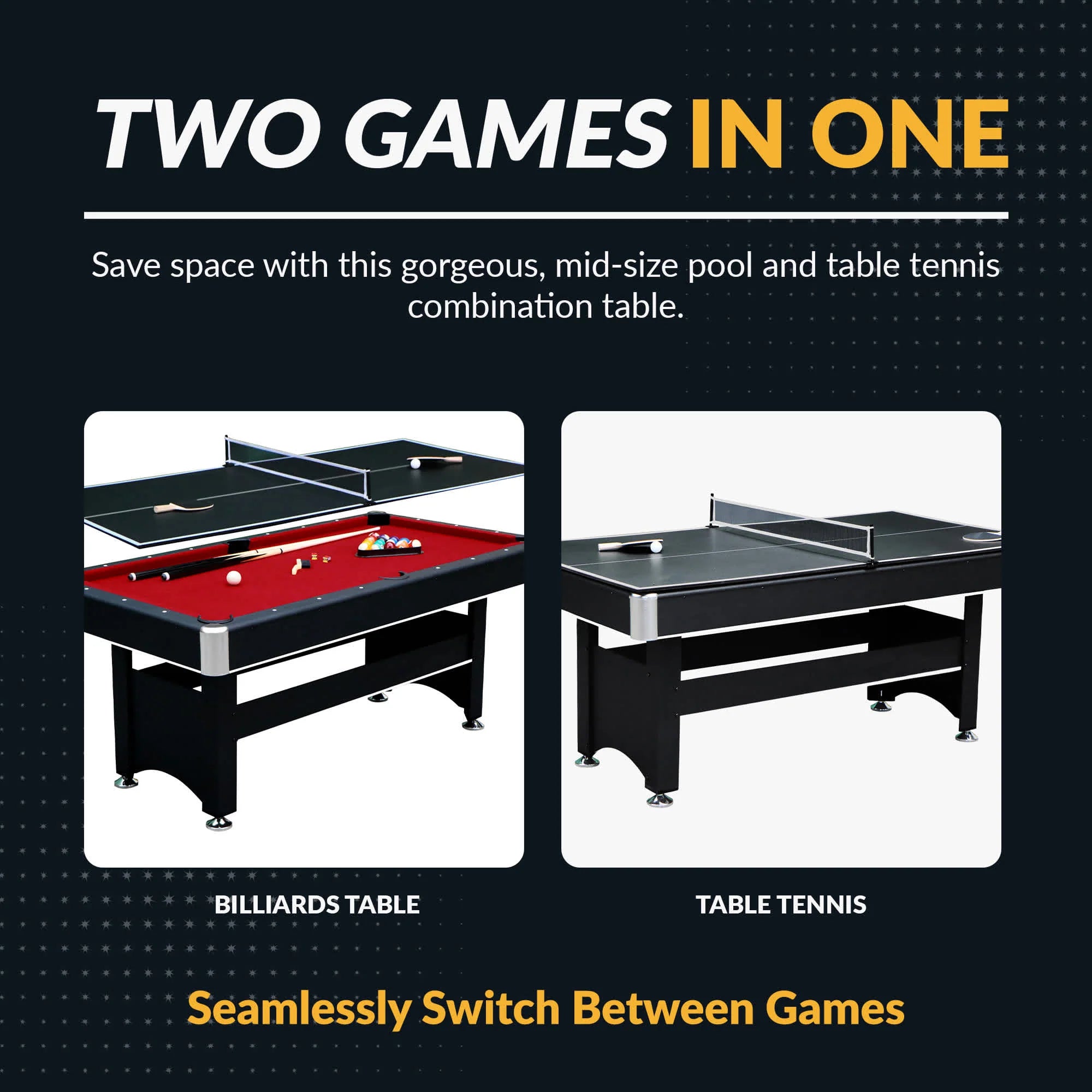 Hathaway Spartan 6-ft Pool Table with Table Tennis Top - Black with Red Fel
