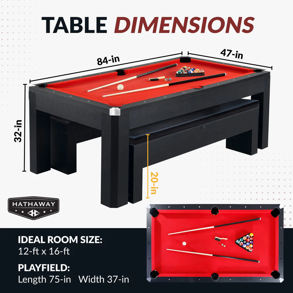 Hathaway Park Avenue 7-ft Pool Table Combo Set with Benches - Black with Red Felt