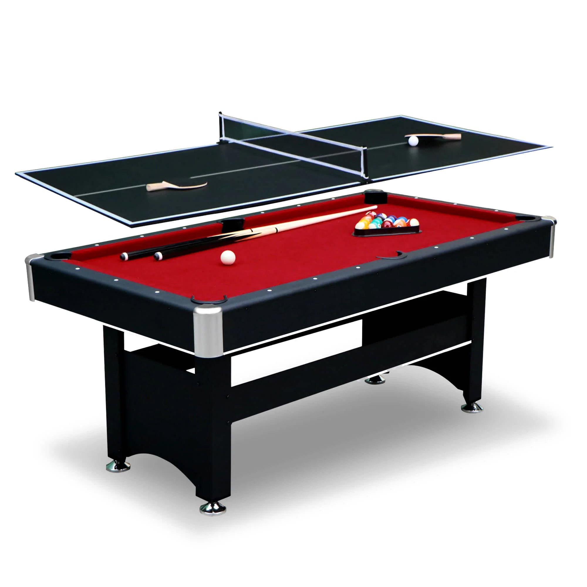 Hathaway Spartan 6-ft Pool Table with Table Tennis Top - Black with Red Fel
