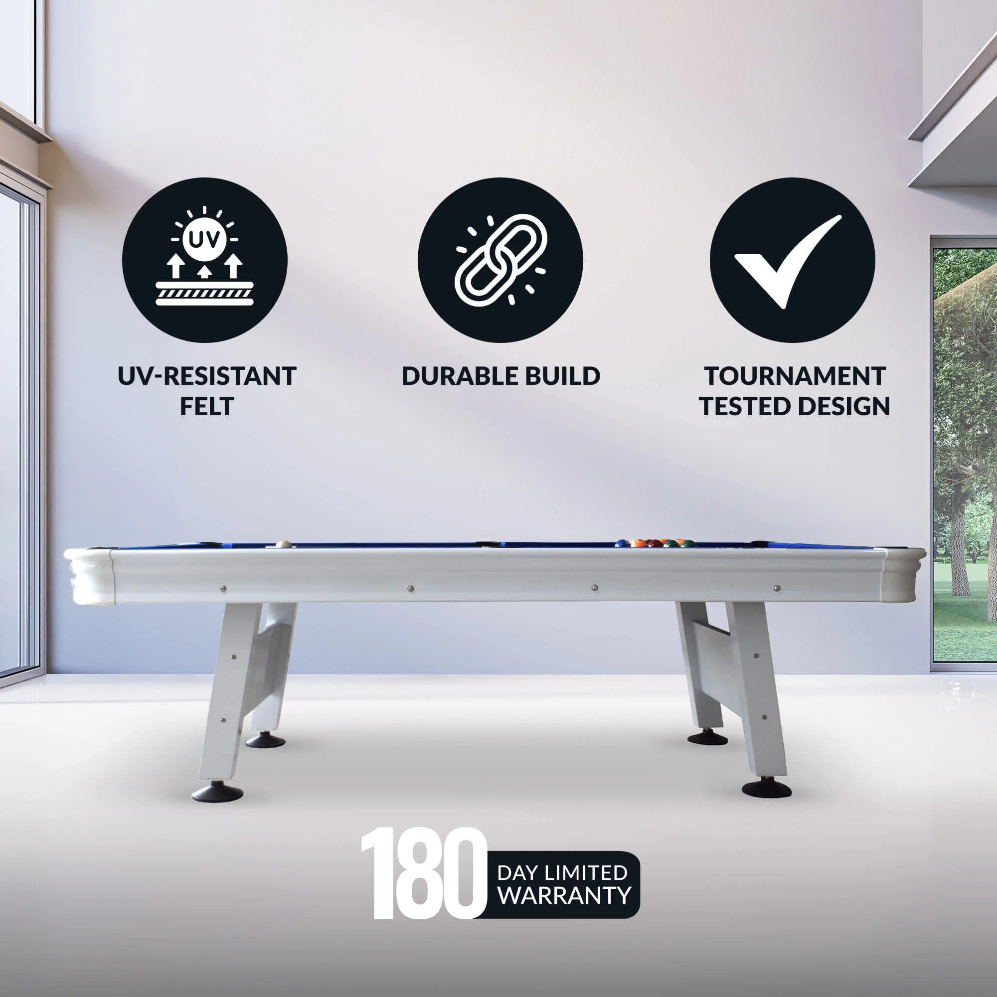 Hathaway Alpine 8-ft Outdoor Pool Table - White with Blue Felt